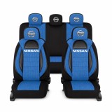 Set Huse Scaune Universale Racing, Albastru cu Negru Personalizate cu Nissan