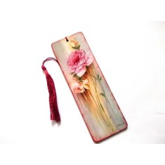 Semn de carte cu garoafe, semn de carte pe lemn cu model floral 41747