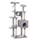Suport Ascu&Aring;&pound;it Gheare sub forma de Coloana de 165cm pentru Pisici de pana la maxim 4,5 kg 60x60x165cm 4,5 kg Gri Bej PawHut | Aosom Romania