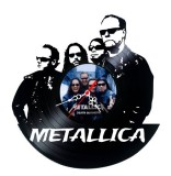 Ceas de perete din disc vinil, Tematică Metallica, Design Rock Band cu Portret Membri și Logo &ldquo;Death Magnetic&rdquo;, Negru