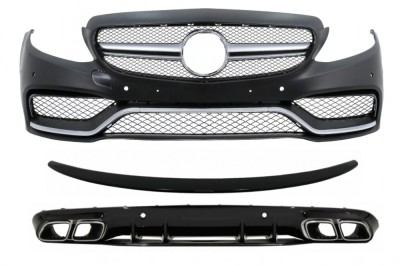 Bara Fata Mercedes C-Class C205 A205 Coupe Cabriolet (2014-2019) cu Difuzor Bara Spate si Eleron Portbagaj C63S Design Performance AutoTuning foto