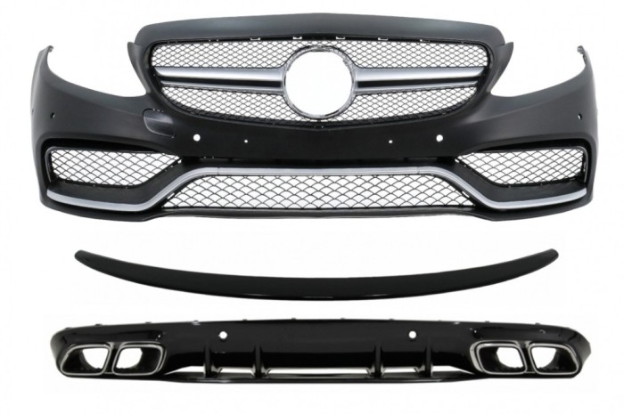 Bara Fata Mercedes C-Class C205 A205 Coupe Cabriolet (2014-2019) cu Difuzor Bara Spate si Eleron Portbagaj C63S Design Performance AutoTuning