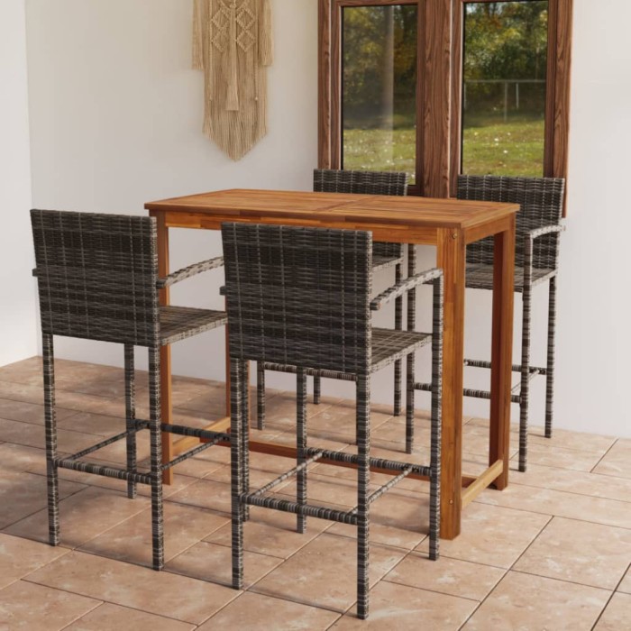 Set mobilier bar de grădină, 5 piese, gri