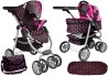 Carucior pentru papusi, negru cu buline roz, 2 in 1, LeanToys, 7706
