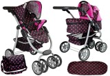 Carucior pentru papusi, negru cu buline roz, 2 in 1, LeanToys, 7706