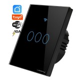 Cumpara ieftin Intrerupator inteligent cu touch, Wifi, 3 canale, 10A, Negru