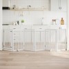 VidaXL Poartă c&acirc;ini pliabilă cu ușă, 6 panouri, alb, 300 cm, lemn plop 352247
