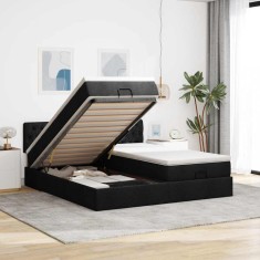 vidaXL Cadru de pat otoman cu saltele, material negru 160x200cm 3312859