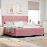 Cumpara ieftin Pat cu arcuri cu saltea cu led Roz 200 x 200 cm Catifea