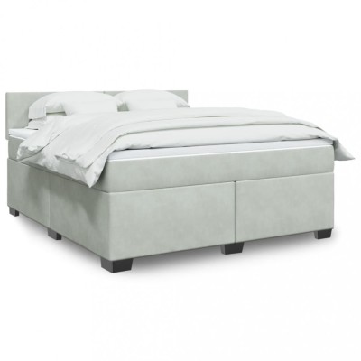 vidaXL Pat box spring cu saltea, gri deschis, 180x200 cm, catifea 3286372 foto
