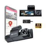 Camera Auto TRIPLA 4K UHD, Inclus Card 64GB + Kit 24 ore, Camera spate + interior 1080P Full HD, Incorporat Wi-Fi &amp; GPS, WDR, Vedere nocturna, Inregis