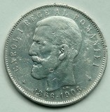 5 lei 1906 Moneda Mare Argint Centenar Regele Carol I 40 ani de domnie, 25 grame