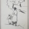 LUCRETIA MIHAIL SILION , MAMA SI FIUL LA PLIMBARE , LA TIMIS , DESEN , 1937