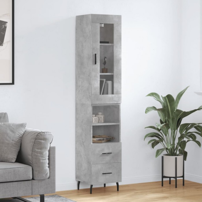 Dulap &icirc;nalt, gri beton, 34,5x34x180 cm, lemn prelucrat