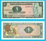 Nicaragua (p#122) 5 Cordobas 1972 UNC- 'Cacique Nicarao' serie: 16980753; (ROG CITITI DETALIILE!)