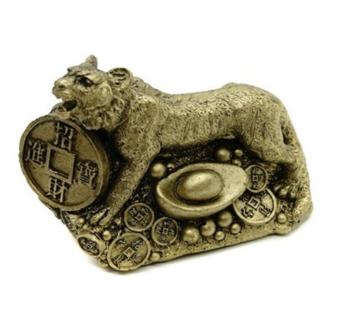 Statueta Feng Shui Tigru cu Pepita si Moneda - 11cm, MODEL TT202
