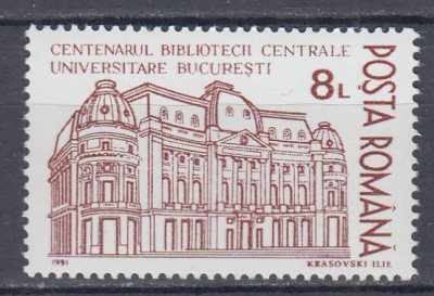 ROMANIA 1991 LP 1272 CENTENARUL BIBLIOTECII CENTRALE UNIVERSITARE BUCURESTI MNH foto