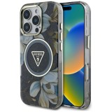 Husa pentru iPhone 16 Pro Max - Guess IML Metal Glitter Flowers Triangle MagSafe (GUHMP16XHFLPEDK) - Black
