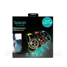 CASTI Spacer, cu fir, standard, utilizare multimedia, microfon pe fir, pliabile, banda ajustabila, conectare prin adaptor USB 2.0 sau Jack 3.5 mm x 2, foto