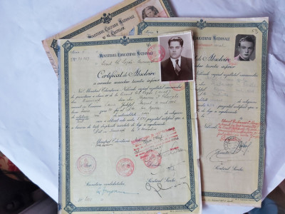 LOT 3 CERTIFICATE DE ABSOLVIRE LICEELE GH.LAZAR,M.EMINESCU SI CANTEMIR-1947. foto