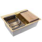 Chiuvetă din oțel cu set de accesorii 3 buc. REA Liam Brush Gold