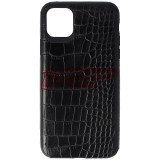 Husa iPhone 11 Pro Max, TPU Leather Crocodile, Neagra, Protectie Premium