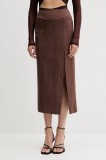 Bardot fustă culoarea maro, midi, drept, 58855SB5