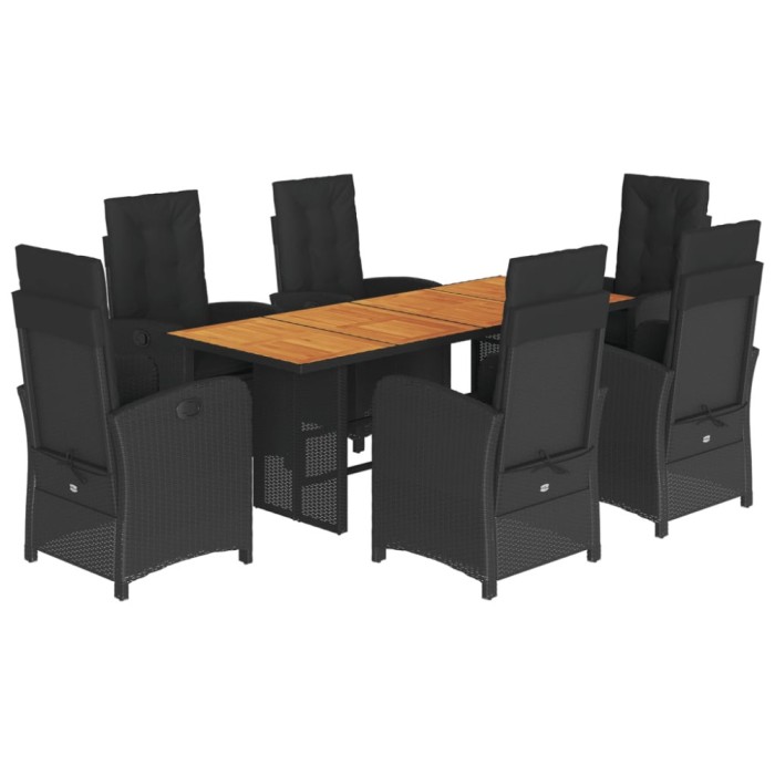 Set mobilier de gradina cu perne, 7 piese, negru, poliratan