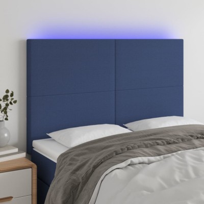 Gossi tablie de pat cu led, albastru, 144x5x118/128 cm, textil foto