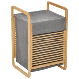 HOMCOM Coș de Rufe Stil Nordic, Mobilier Baie din Bambus și P&acirc;nză, Sac Detașabil, 40x35.5x60.5cm, Lemn și Gri | Aosom Romania