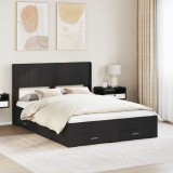 vidaXL Cadru de pat cu depozitare și tăblie Negru 140 x 190 cm 3414468