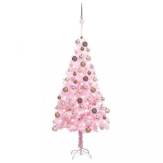 vidaXL Brad Crăciun pre-iluminat cu set globuri, roz, 180 cm, PVC 3077585