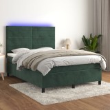 Cumpara ieftin Pat cu arcuri, saltea și LED, verde &icirc;nchis, 140x190 cm, catifea