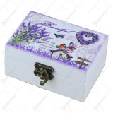 Cutie de bijuterii din lemn cu capac oglinda 9.5&times;6.5 CM &ndash; Lavender/Roaba decor