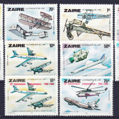 DB1 Transporturi Zair 1978 Aviatie Istoria Aviatiei 8 v.+ 2 v. cu supratipar MNH
