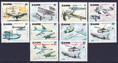 DB1 Transporturi Zair 1978 Aviatie Istoria Aviatiei 8 v.+ 2 v. cu supratipar MNH foto