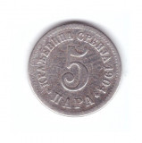 Moneda Serbia 5 para 1904, stare buna, curata, Europa, Cupru-Nichel