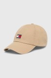 Tommy Jeans șapcă de baseball din bumbac culoarea bej, cu imprimeu
