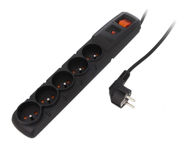 Prelungitor cu Protecție la Supratensiune, 5 Prize, 3m, Negru