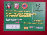 Bilet Fotbal Dinamo Bucuresti Romania Hoop Polonia Warszawa Poland