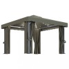 Pavilion cu perdea &amp; sir de lumini LED, gri taupe, 3x3 m