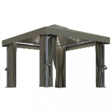 Pavilion cu perdea &amp; sir de lumini LED, gri taupe, 3x3 m