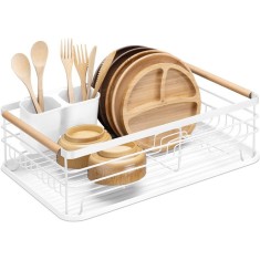 Scurgator de vase Navaris, cu suport de picurare, cu raft pentru farfurii, pahare si tacamuri, alb, 42.5x31.5x14 cm, 52545.01