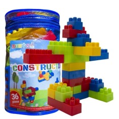 Cuburi de construit, 36 piese multicolore, saculet plastic depozitare