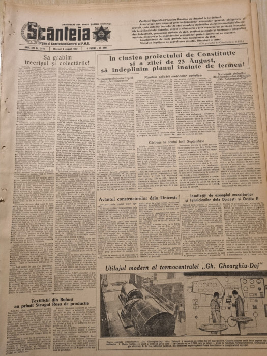 scanteia 6 august 1952-art. lupeni si mina aninoasa,termocentrala doicesti