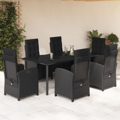 vidaXL Set mobilier de grădină cu perne, 7 piese, negru, poliratan 3212540 foto