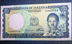 anul 1966 --&amp;gt; Tanzania 20 Shillings bancnota UNC foto