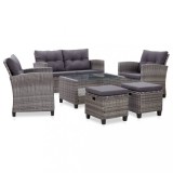 Set mobilier gradina Gossi, 6 piese, poliratan gri inchis, perne incluse