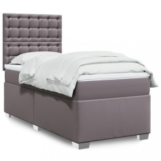 vidaXL Pat box spring cu saltea, gri, 80x200 cm, piele ecologică