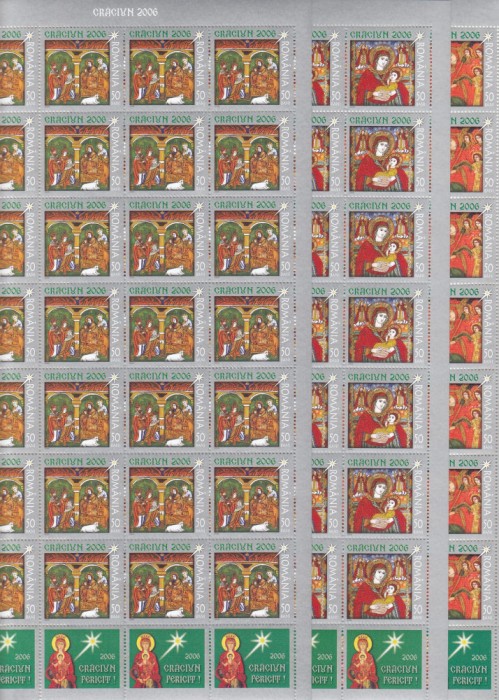 2006 LP 1747 CRACIUN SET COLI DE 28 TIMBRE + 4 TABS MNH